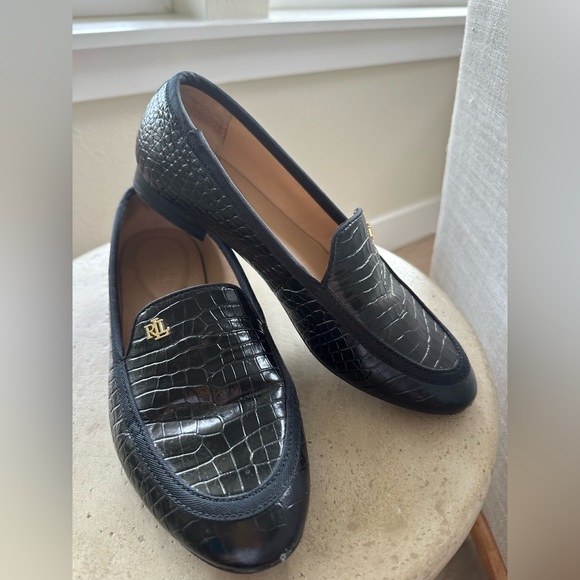 Ralph Lauren Clare Logo Loafer Flats – Black Croc Embossed, size 8.5 B - Picture 6 of 11
